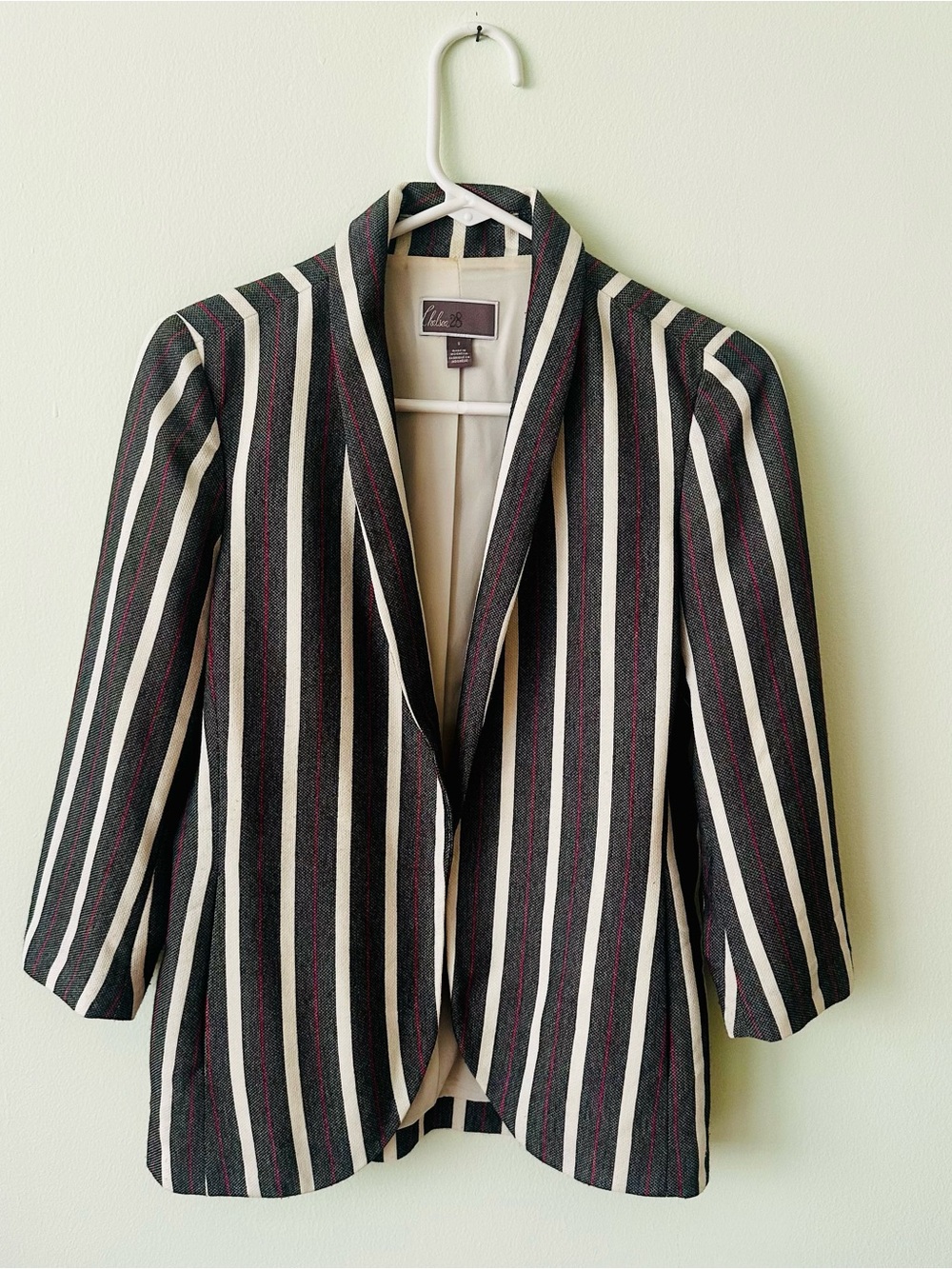 Chelsea28 Black & White Striped Blazer with Red Pinstripe